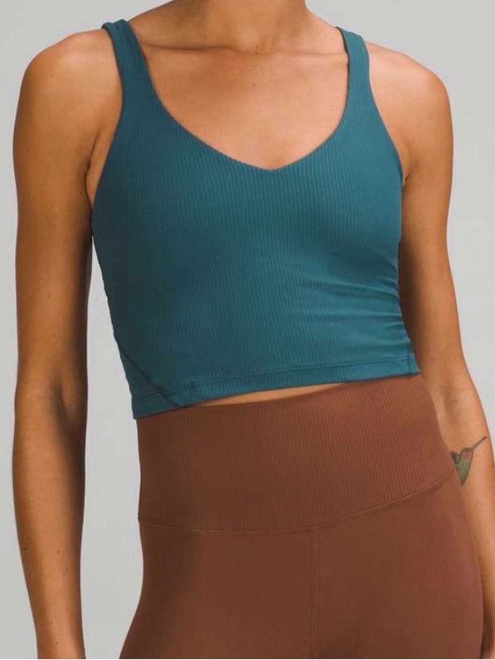 Lululemon Align Ribbed Cropped Tank Top Green Jasper w/ Pads Women Size 2 W1DLVS